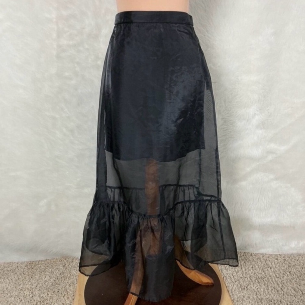 Anthropologie Sheer Black Ruffle Hem Skirt - Elegant Women's Skirt